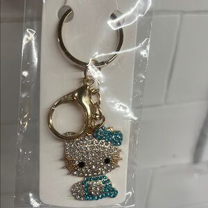 Cute Rhinestone Cat Keychain
